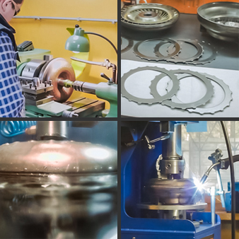 Cztery główne etapy regeneracji konwertera sprzęgła hydrokinetycznego do automatycznej skrzyni biegów. Najpierw jest otwierane sprzęgło hydrokinetyczne, następnie wymieniane są zużyte części na nowe, potem jest spawae i testowane zanurzeniowo